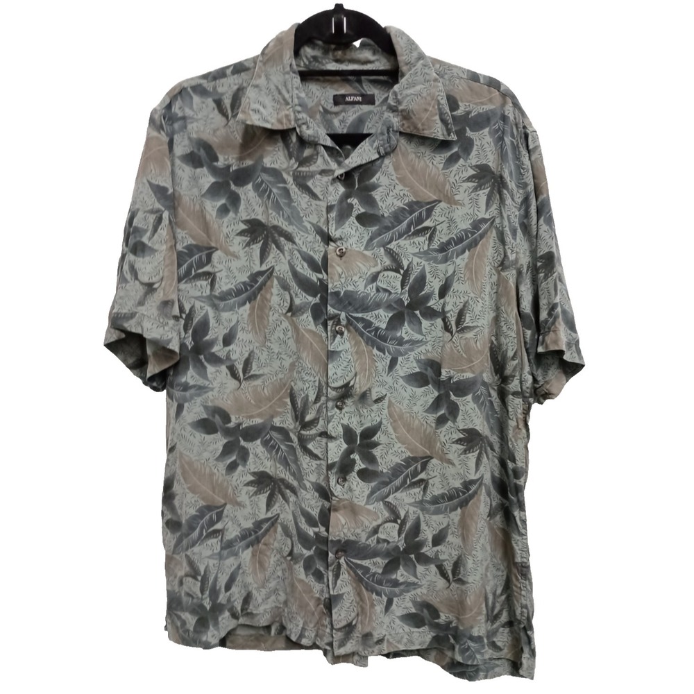 Alfani Hawaiian Shirt Mens Large Floral Silk Short Sleeve Button Up Vacation